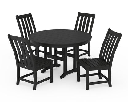 POLYWOOD® Vineyard 5-Piece Round Farmhouse Side Chair Dining Set in Black