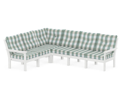 POLYWOOD® Vineyard 6-Piece Sectional in White / Buffalo Plaid Glacier Spa