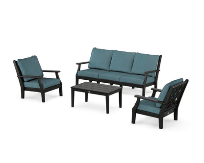 Country Living Wovendale 4-Piece Deep Seating Set with Sofa in Black / Ocean Teal