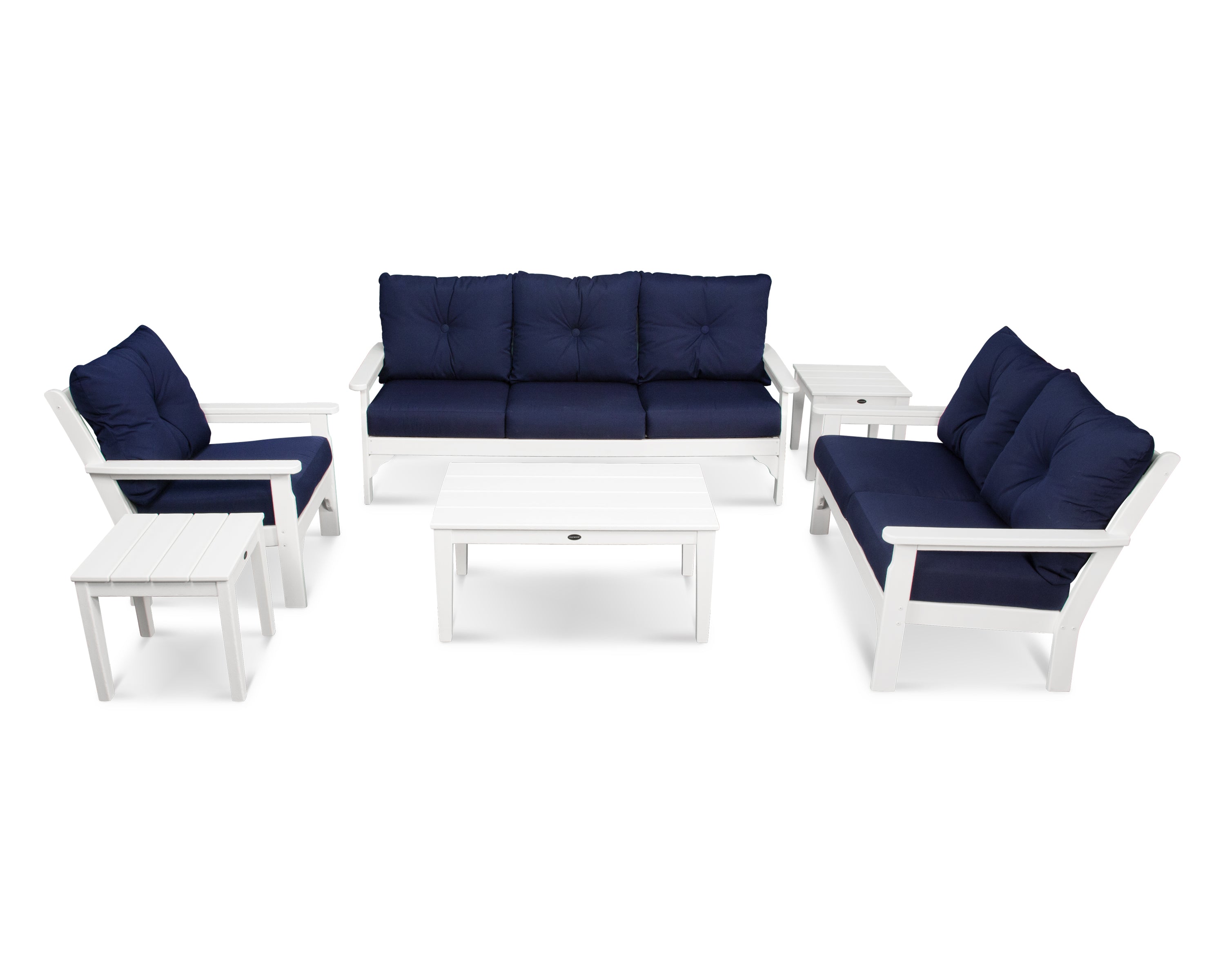 POLYWOOD® Vineyard 6-Piece Deep Seating Set in White / Navy