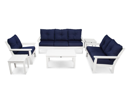 POLYWOOD® Vineyard 6-Piece Deep Seating Set in White / Navy
