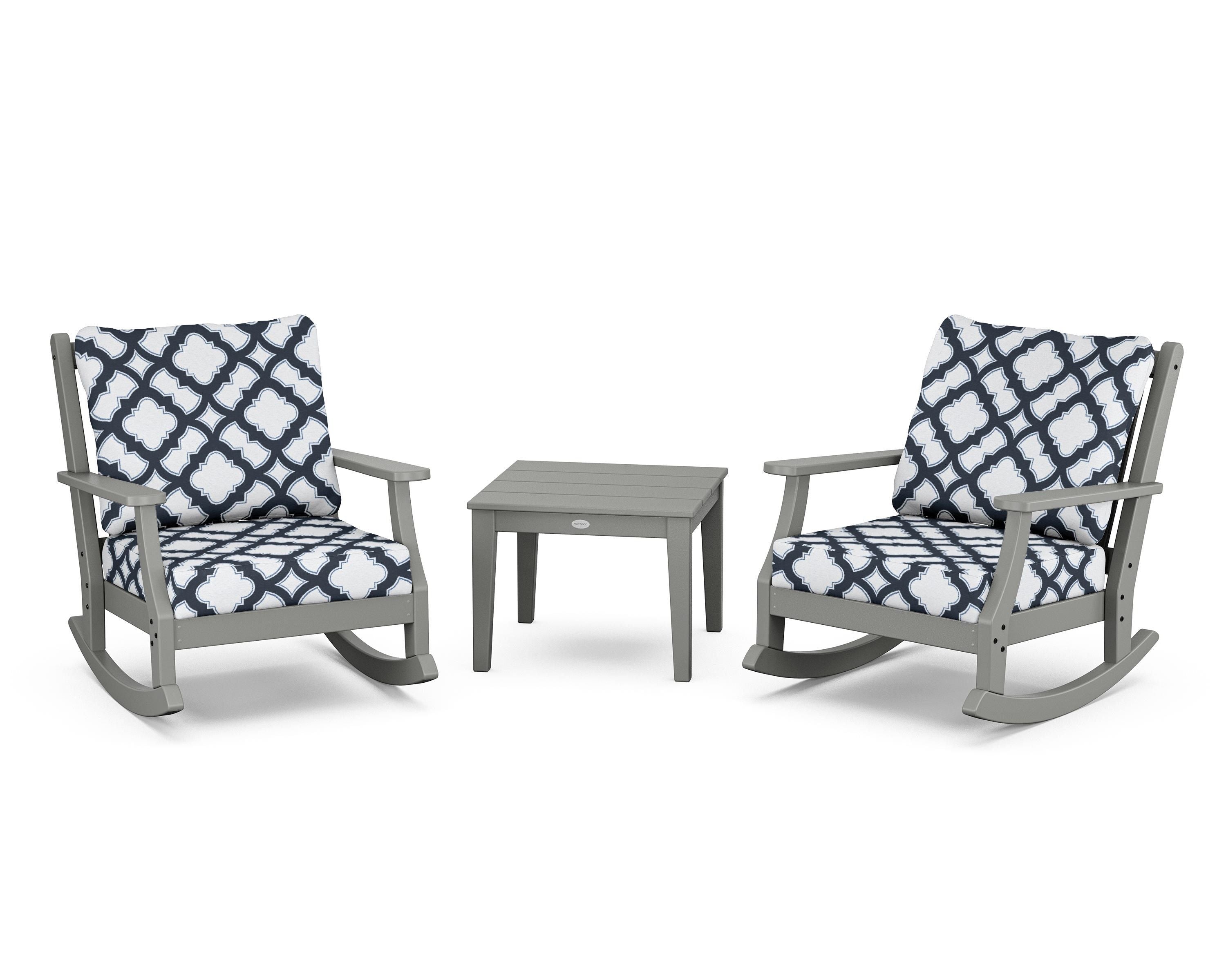 Country Living Wovendale 3-Piece Deep Seating Rocker Set in Slate Grey / Trellis Marine Indigo
