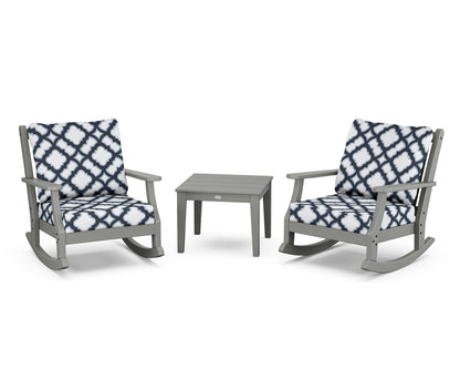 Country Living Wovendale 3-Piece Deep Seating Rocker Set in Slate Grey / Trellis Marine Indigo
