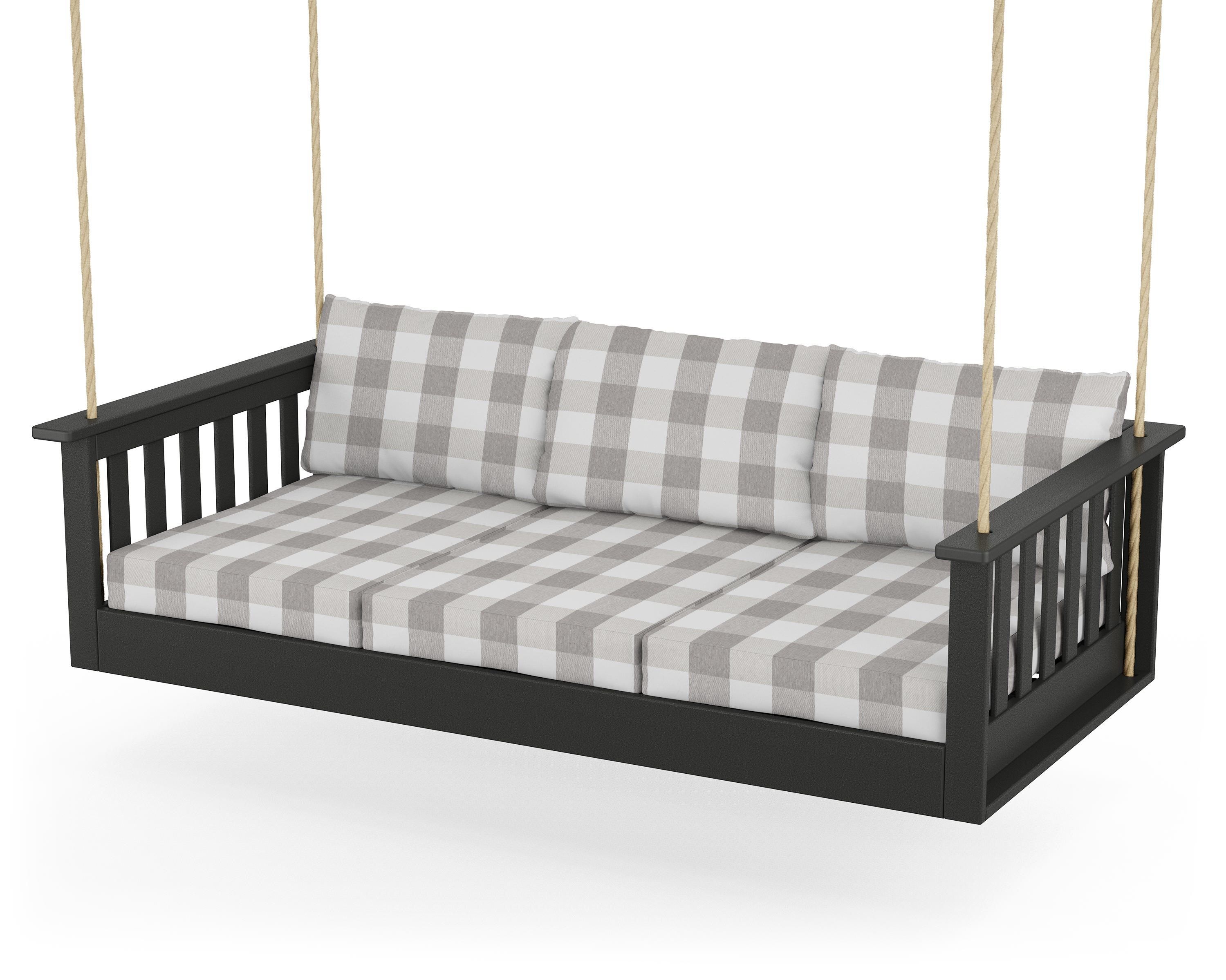 POLYWOOD® Vineyard Daybed Swing in Black / Buffalo Plaid Grey Mist