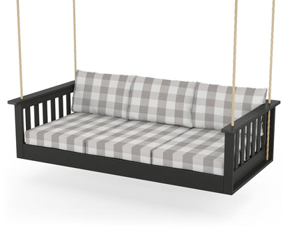 POLYWOOD® Vineyard Daybed Swing in Black / Buffalo Plaid Grey Mist