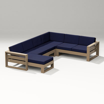 PW Designer Series Latitude Corner Sectional with Left Chaise in Vintage Sahara / Navy