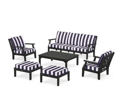 Martha Stewart by POLYWOOD® Chinoiserie 6-Piece Lounge Sofa Set in Black / Cabana Stripe Navy