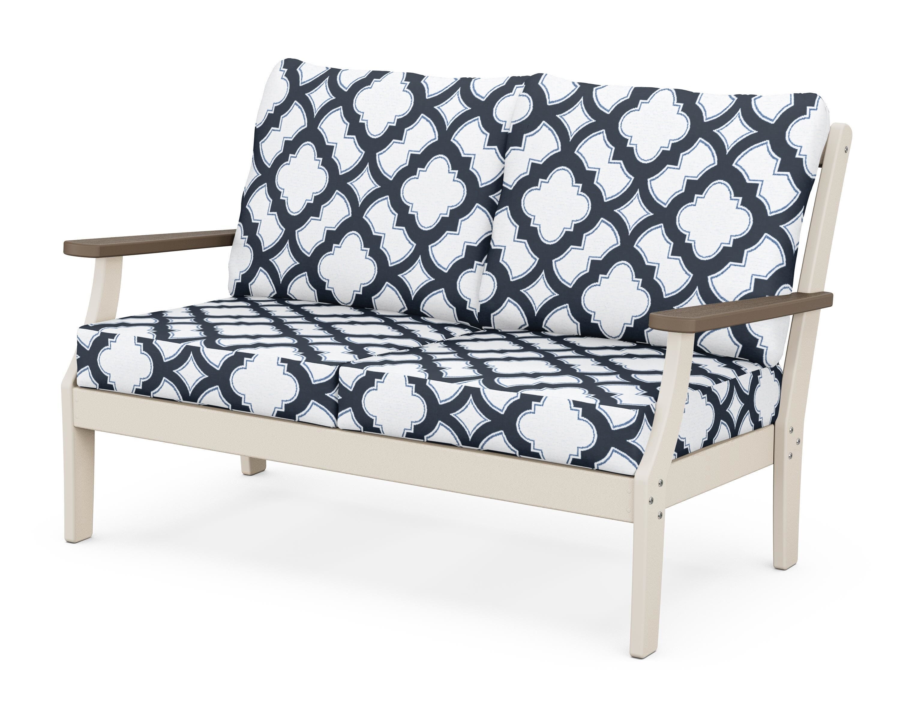 POLYWOOD® Braxton Deep Seating Loveseat in Sand / Kona / Trellis Marine Indigo