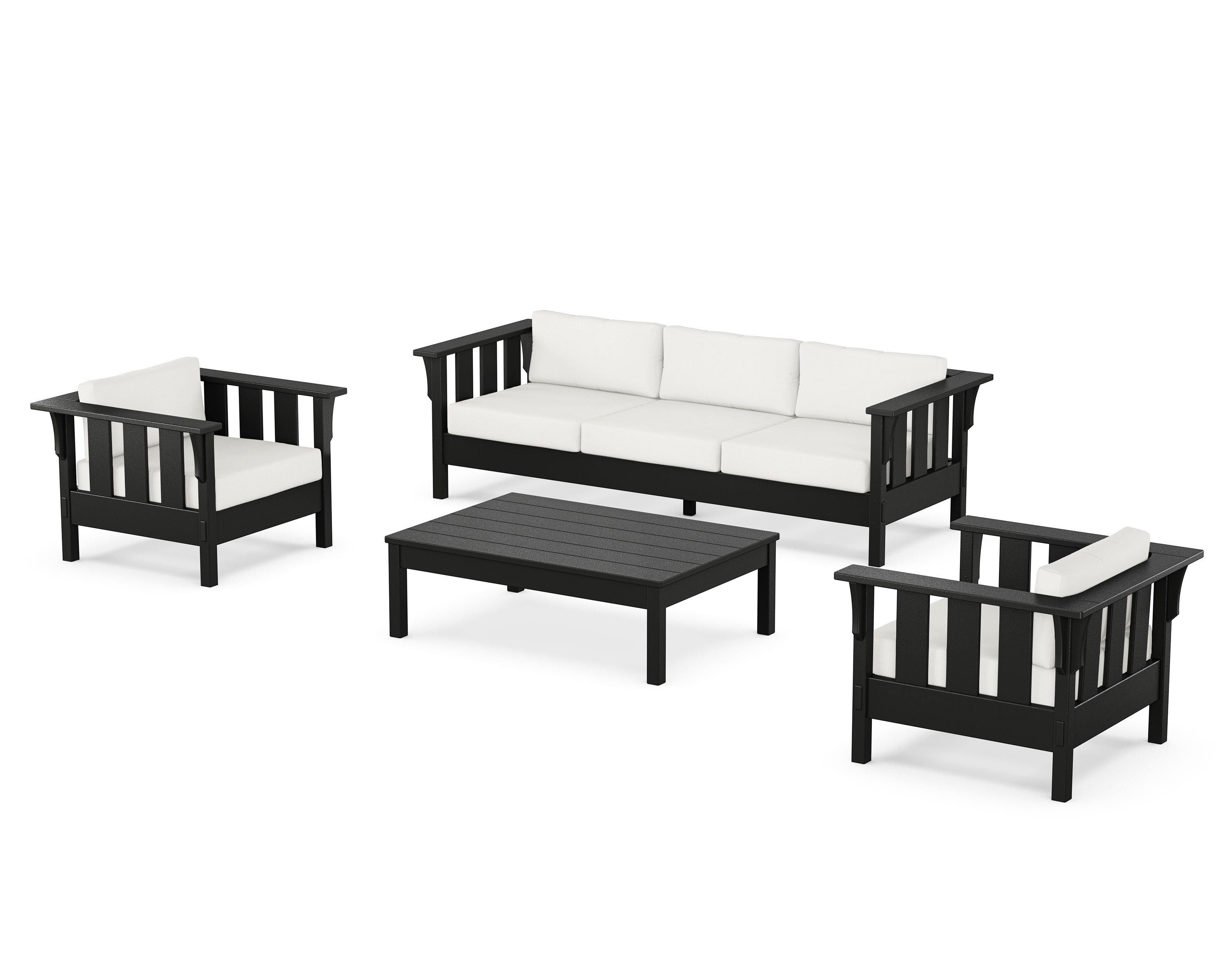 Martha Stewart by POLYWOOD® Acadia 4-Piece Deep Seating Set with Sofa in Black / Natural Linen