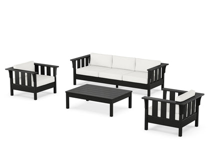 Martha Stewart by POLYWOOD® Acadia 4-Piece Deep Seating Set with Sofa in Black / Natural Linen