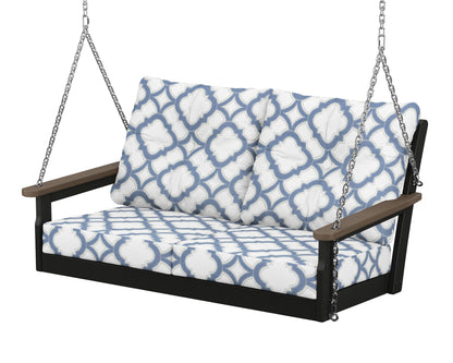 POLYWOOD® Vineyard Deep Seating Swing in Black / Kona / Trellis Sky Blue