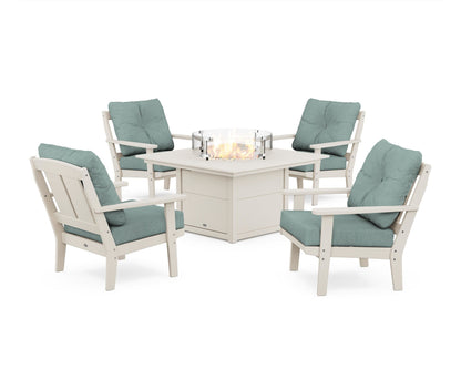 POLYWOOD® Mission 5-Piece Deep Seating Set with Fire Pit Table in Sand / Glacier Spa