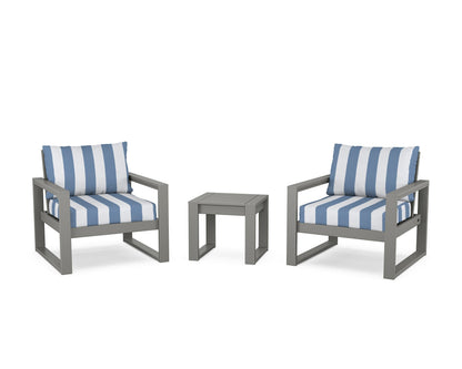 POLYWOOD® EDGE Sectional 3-Piece Deep Seating Set in Slate Grey / Cabana Stripe Sky Blue