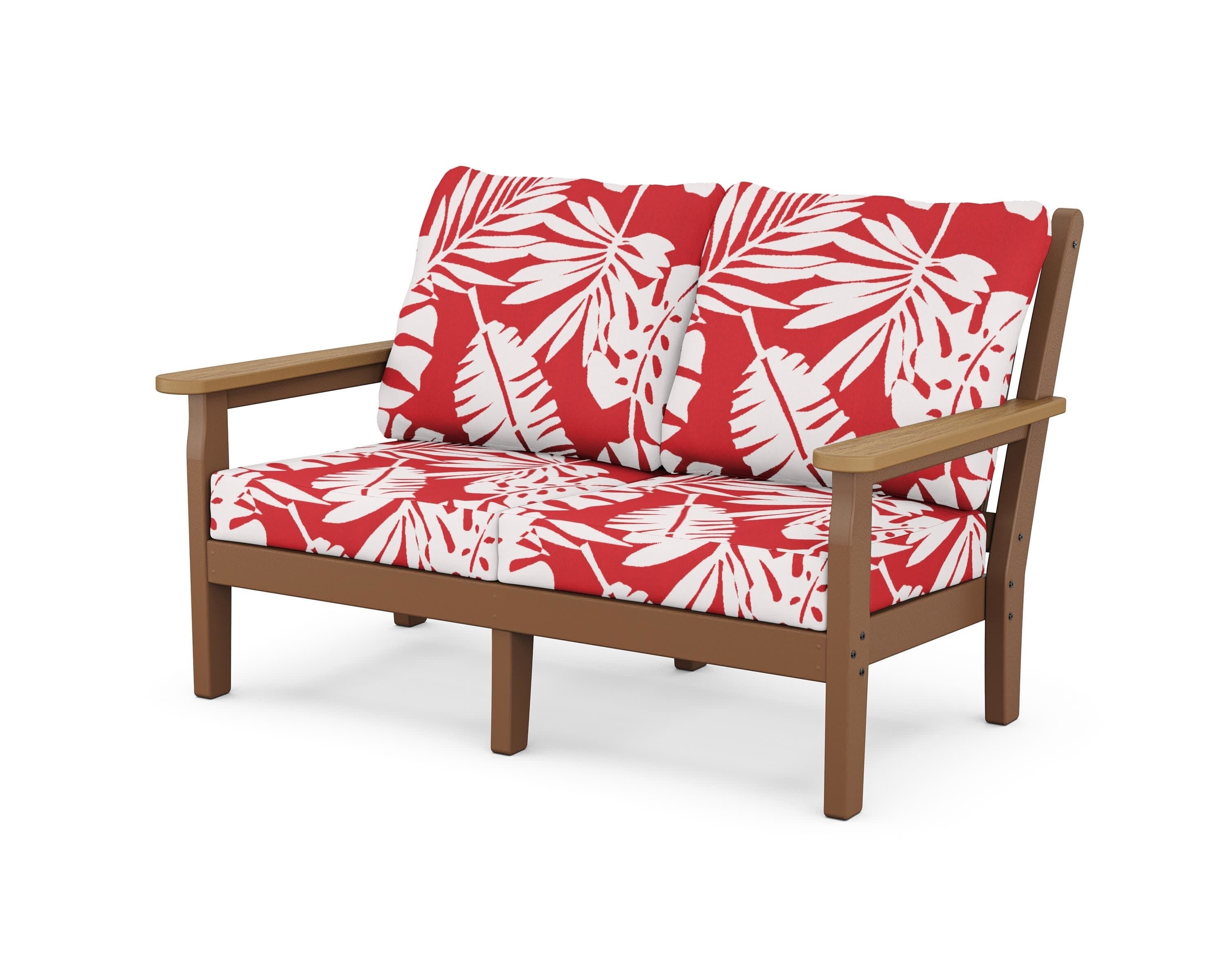 POLYWOOD® Chippendale Deep Seating Loveseat in Teak / Natural / Leaf Crimson
