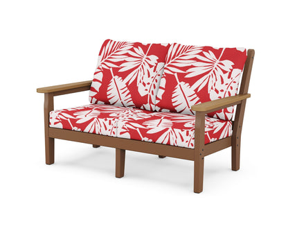 POLYWOOD® Chippendale Deep Seating Loveseat in Teak / Natural / Leaf Crimson