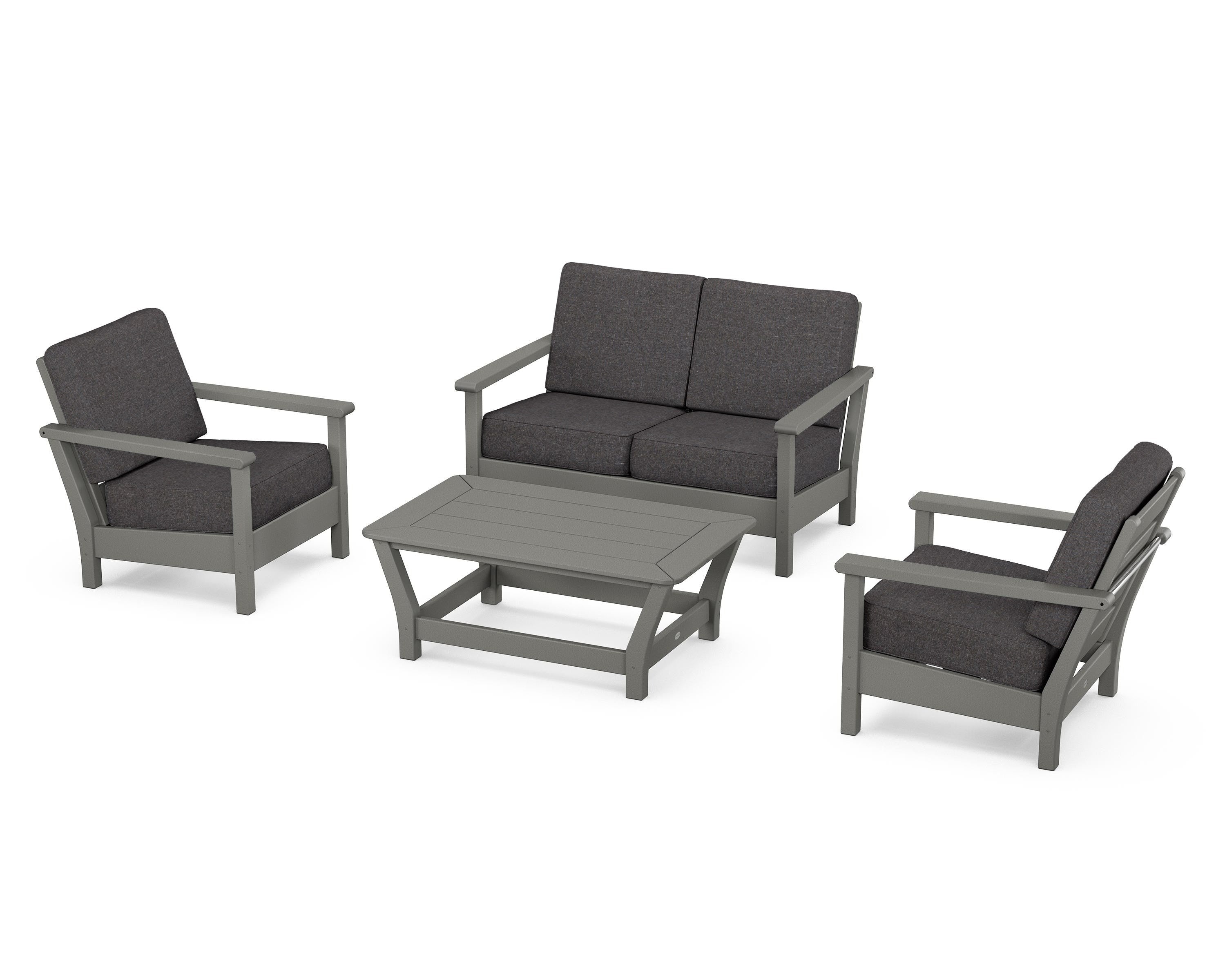POLYWOOD® Harbour 4-Piece Deep Seating Set in Slate Grey / Ash Charcoal