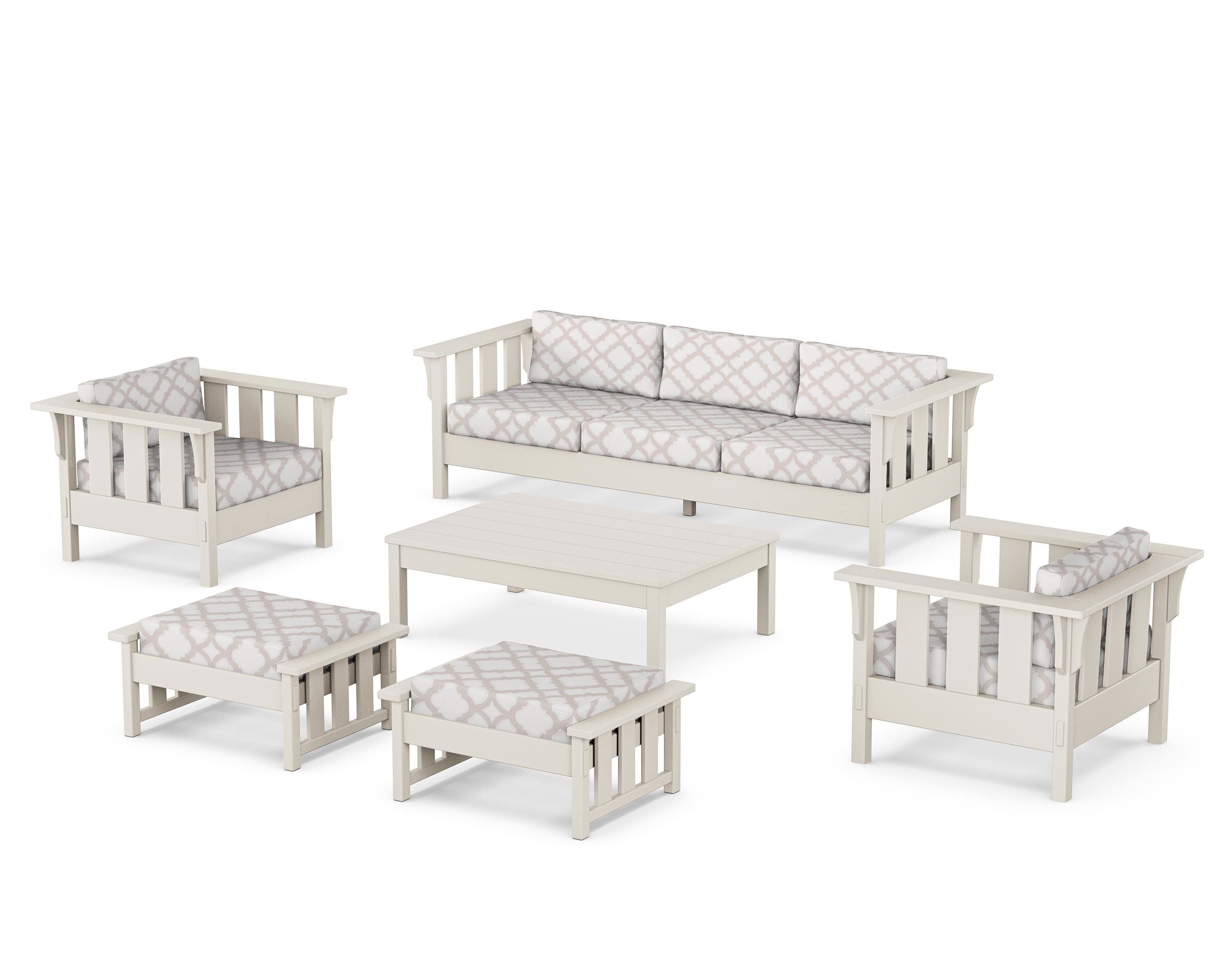 Martha Stewart by POLYWOOD® Acadia 6-Piece Lounge Sofa Set in Sand / Trellis Dune Burlap