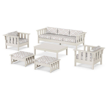 Martha Stewart by POLYWOOD® Acadia 6-Piece Lounge Sofa Set in Sand / Trellis Dune Burlap