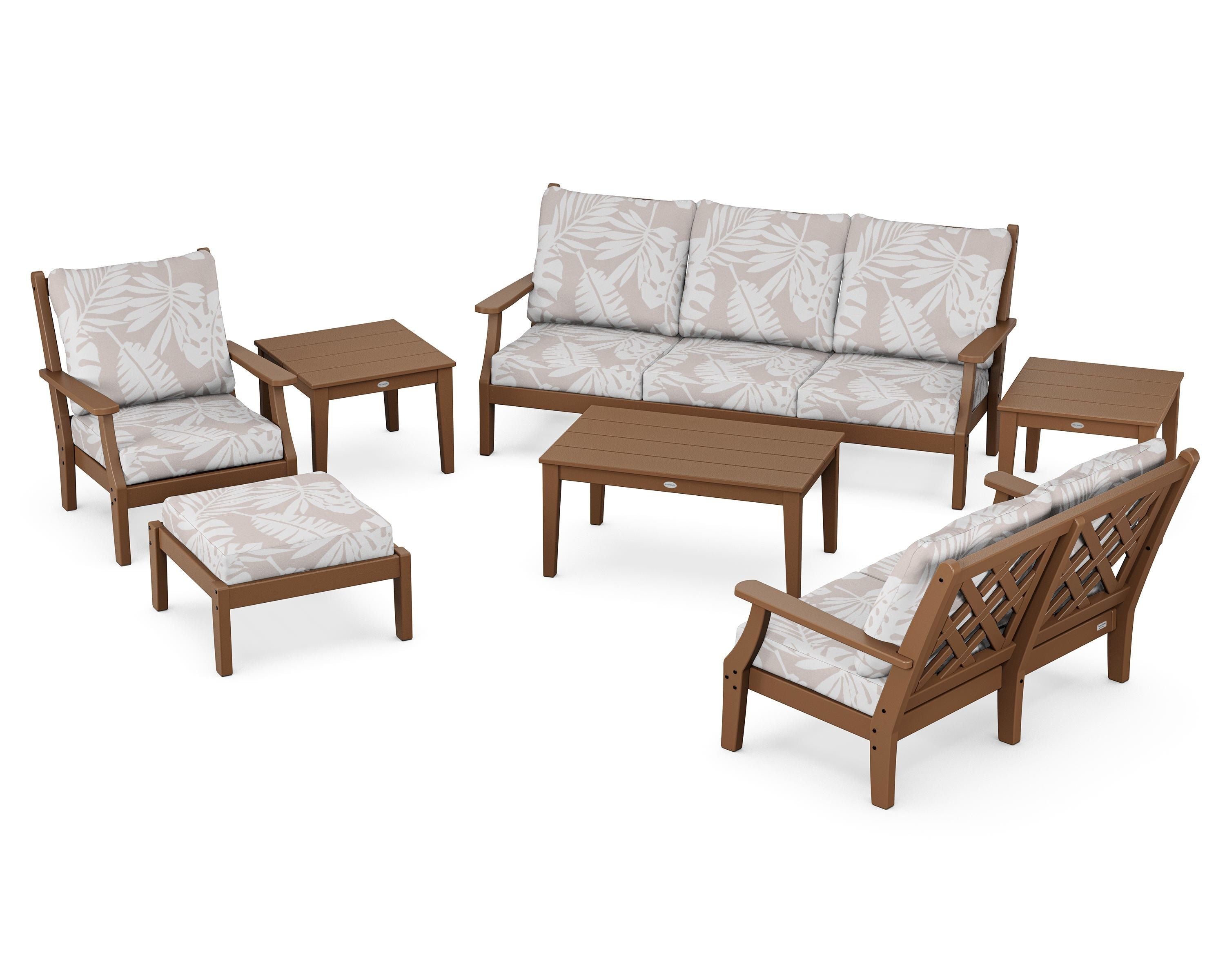 Country Living Wovendale 7-Piece Deep Seating Set in Teak / Leaf Dune Burlap