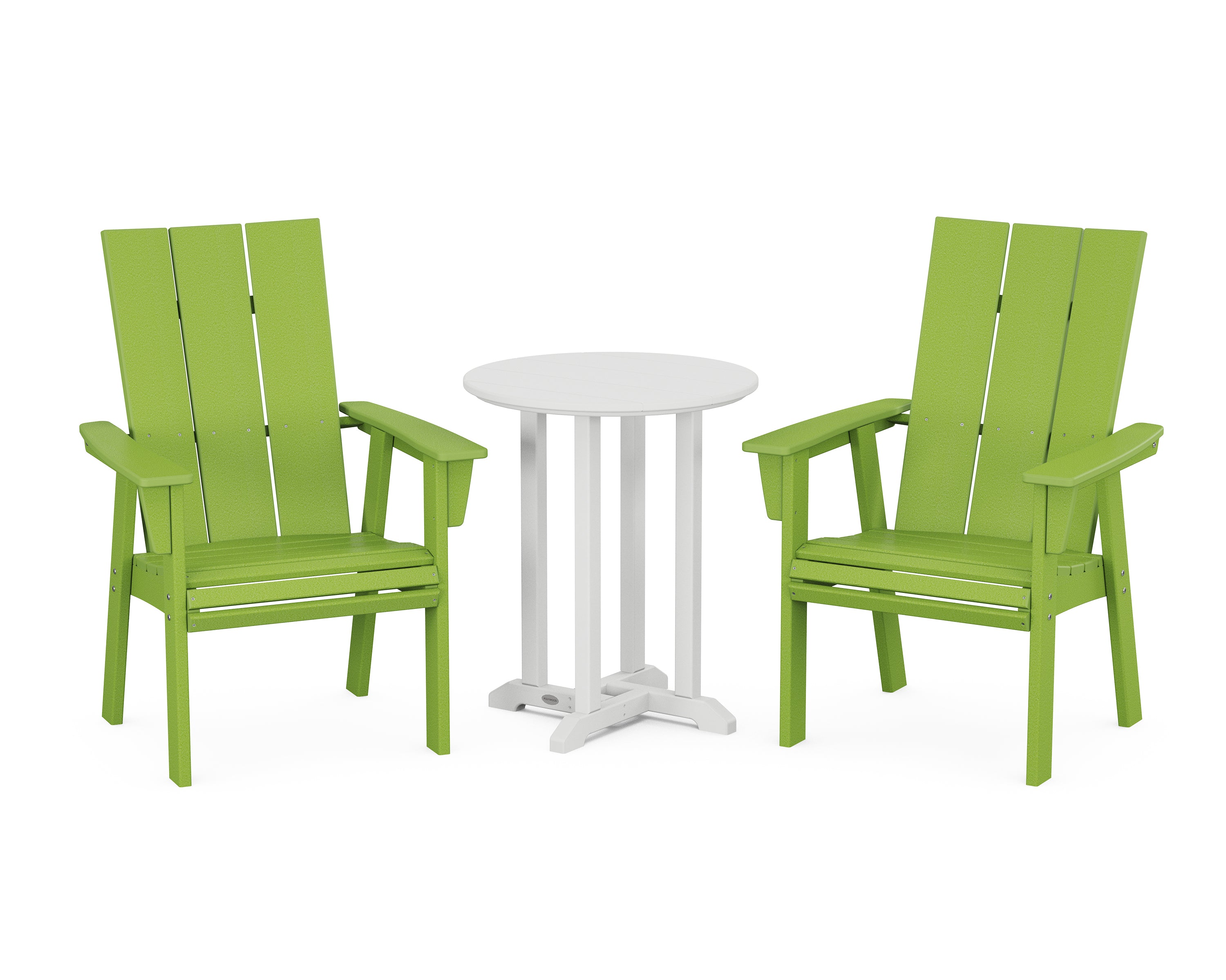 POLYWOOD® Modern Curveback Adirondack 3-Piece Round Bistro Dining Set in Lime / White