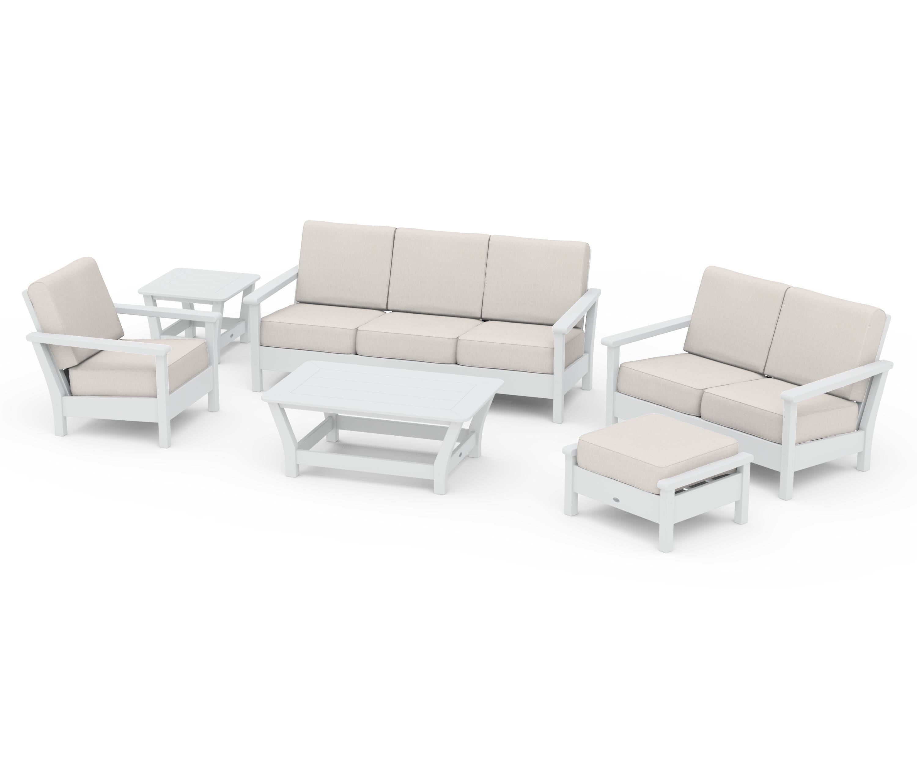 POLYWOOD® Harbour 6-Piece Outdoor Living Set in White / Cast Ash