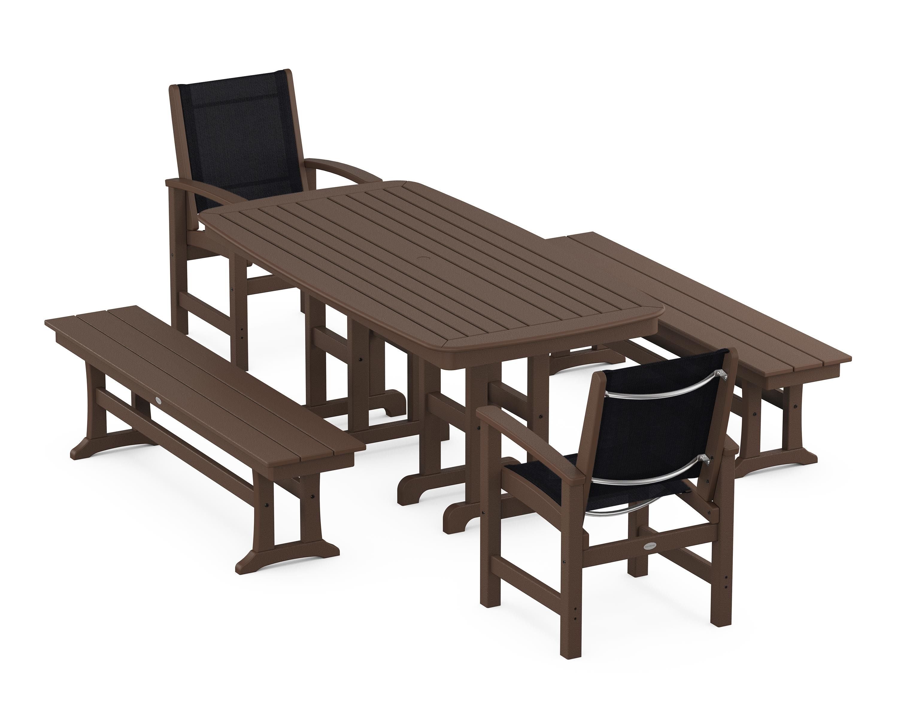 POLYWOOD® Coastal 5-Piece Dining Set in Mahogany / Black Sling