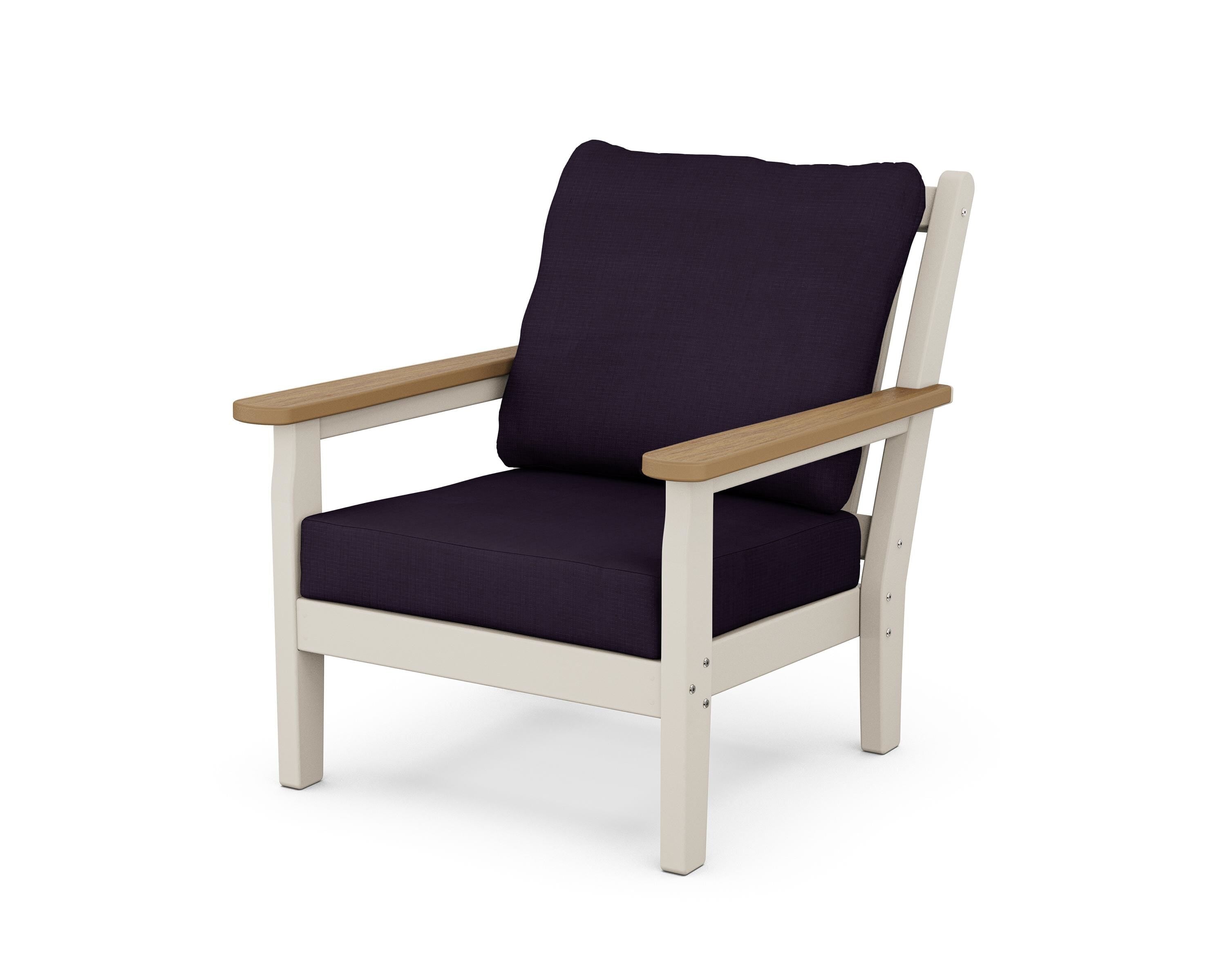 POLYWOOD® Chippendale Deep Seating Chair in Sand / Natural / Navy Linen