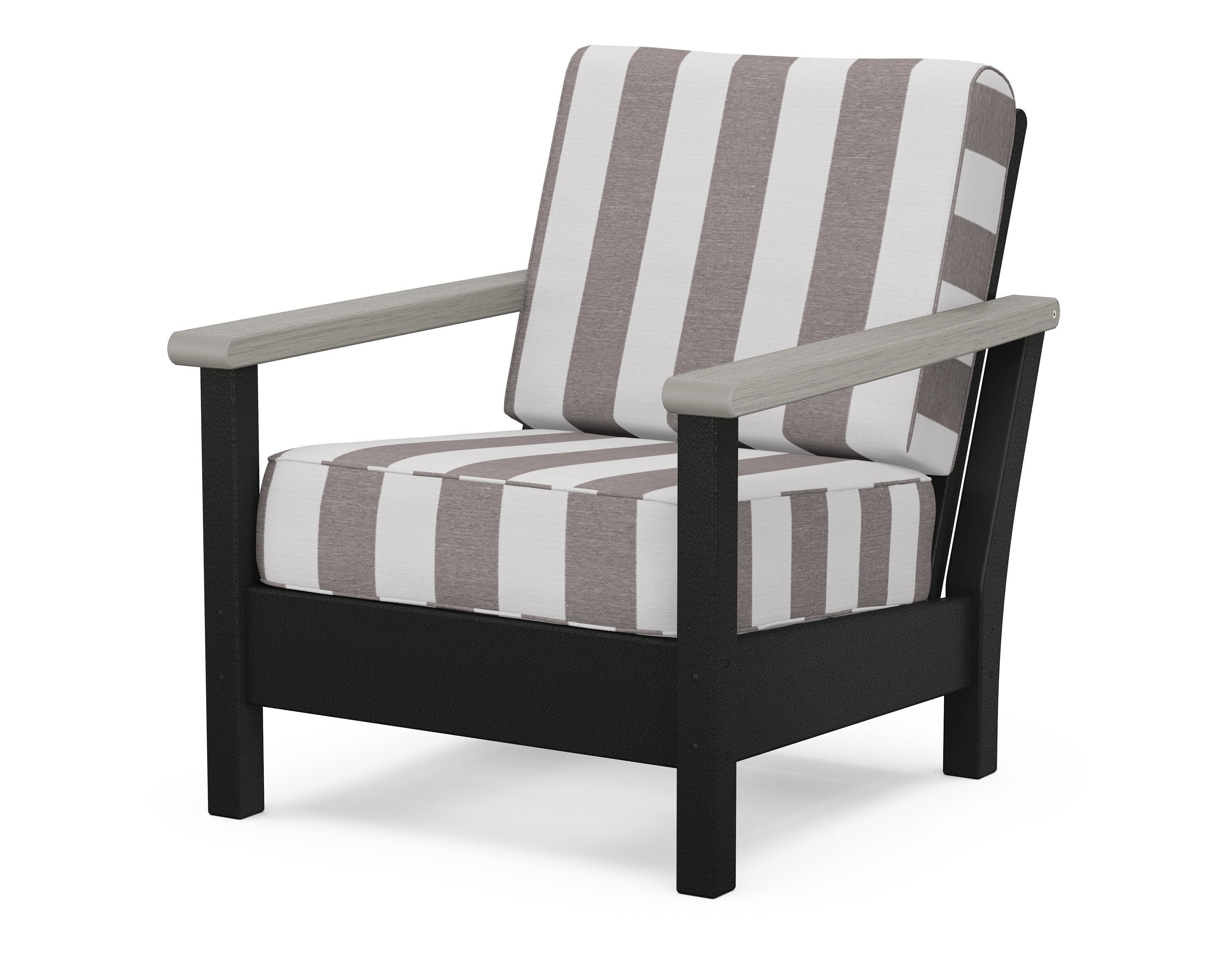 POLYWOOD® Harbour Deep Seating Chair in Black / Driftwood / Cabana Stripe Grey Mist