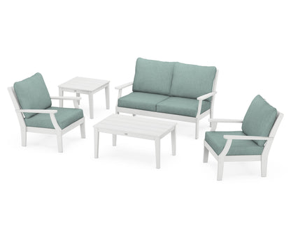 POLYWOOD® Braxton 5-Piece Deep Seating Set in White / Glacier Spa