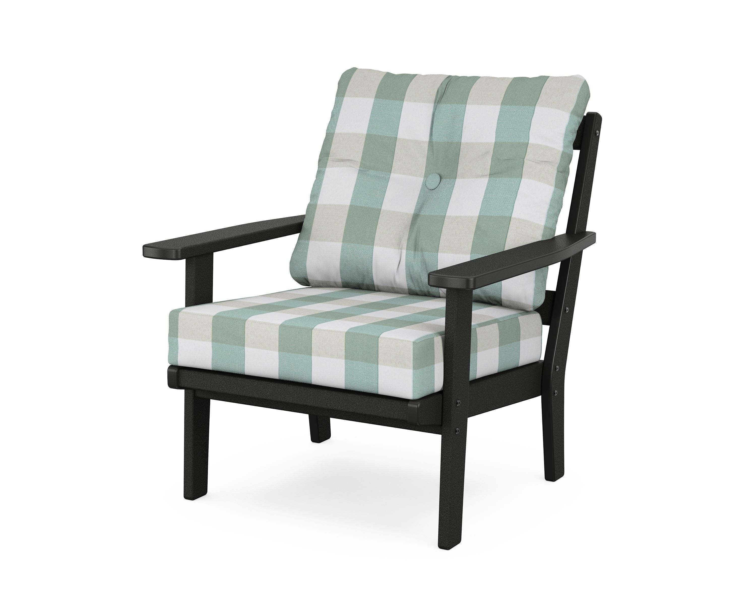 POLYWOOD® Oxford Deep Seating Chair in Black / Buffalo Plaid Glacier Spa