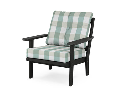 POLYWOOD® Oxford Deep Seating Chair in Black / Buffalo Plaid Glacier Spa