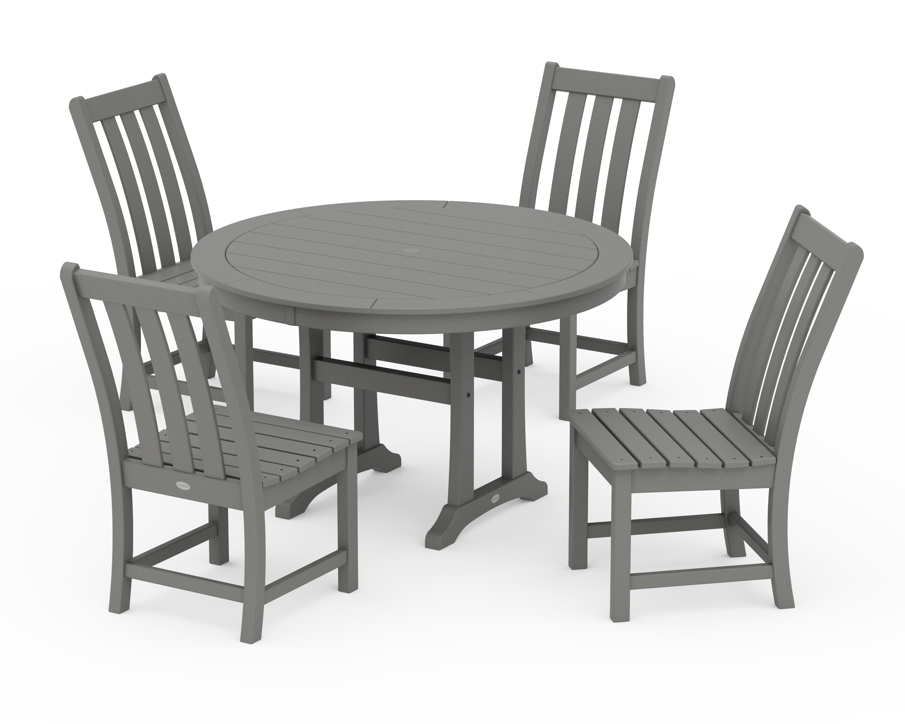 POLYWOOD® Vineyard Side Chair 5-Piece Round Dining Set With Trestle Legs in Slate Grey