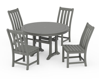 POLYWOOD® Vineyard Side Chair 5-Piece Round Dining Set With Trestle Legs in Slate Grey