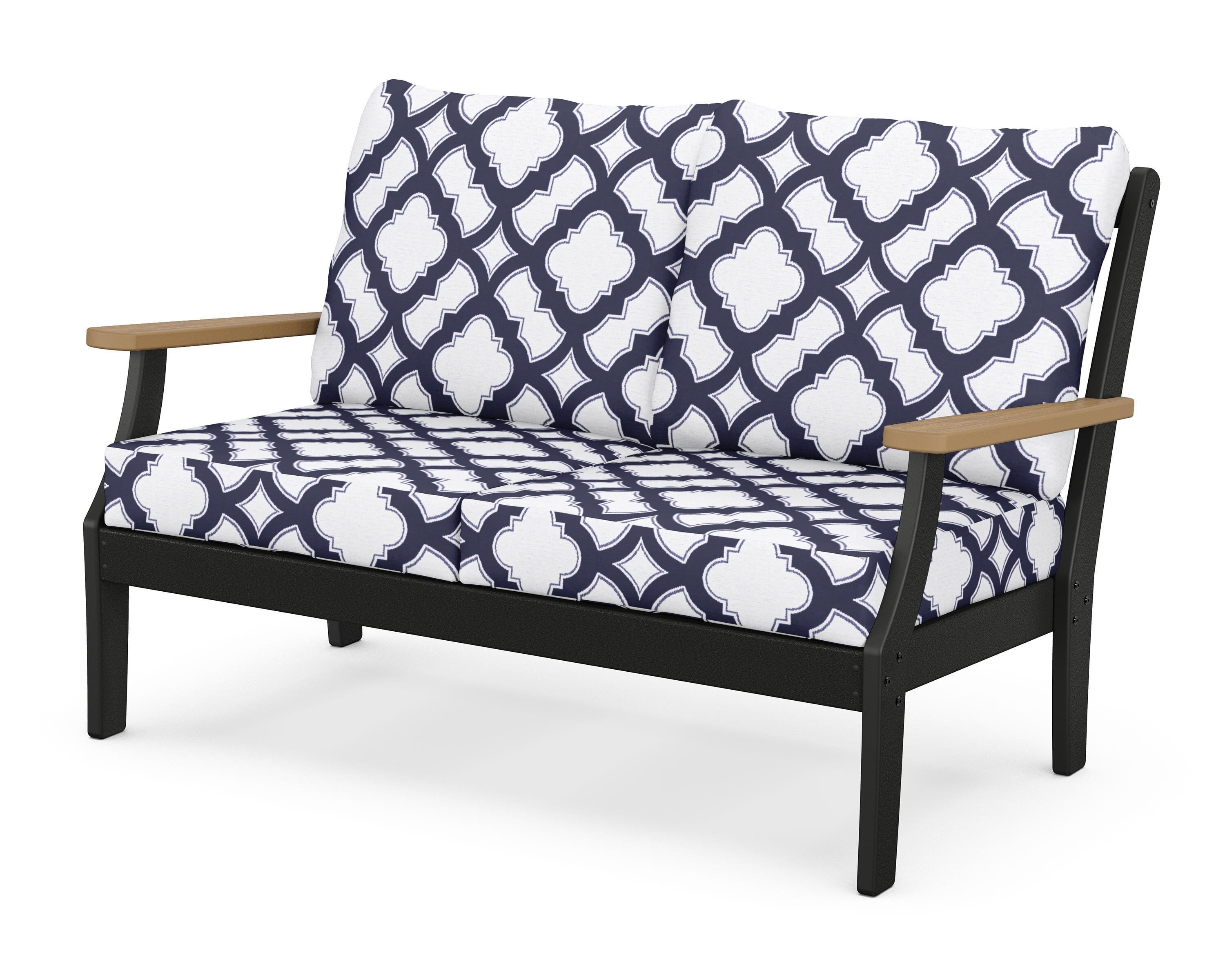 POLYWOOD® Braxton Deep Seating Loveseat in Black / Natural / Trellis Navy