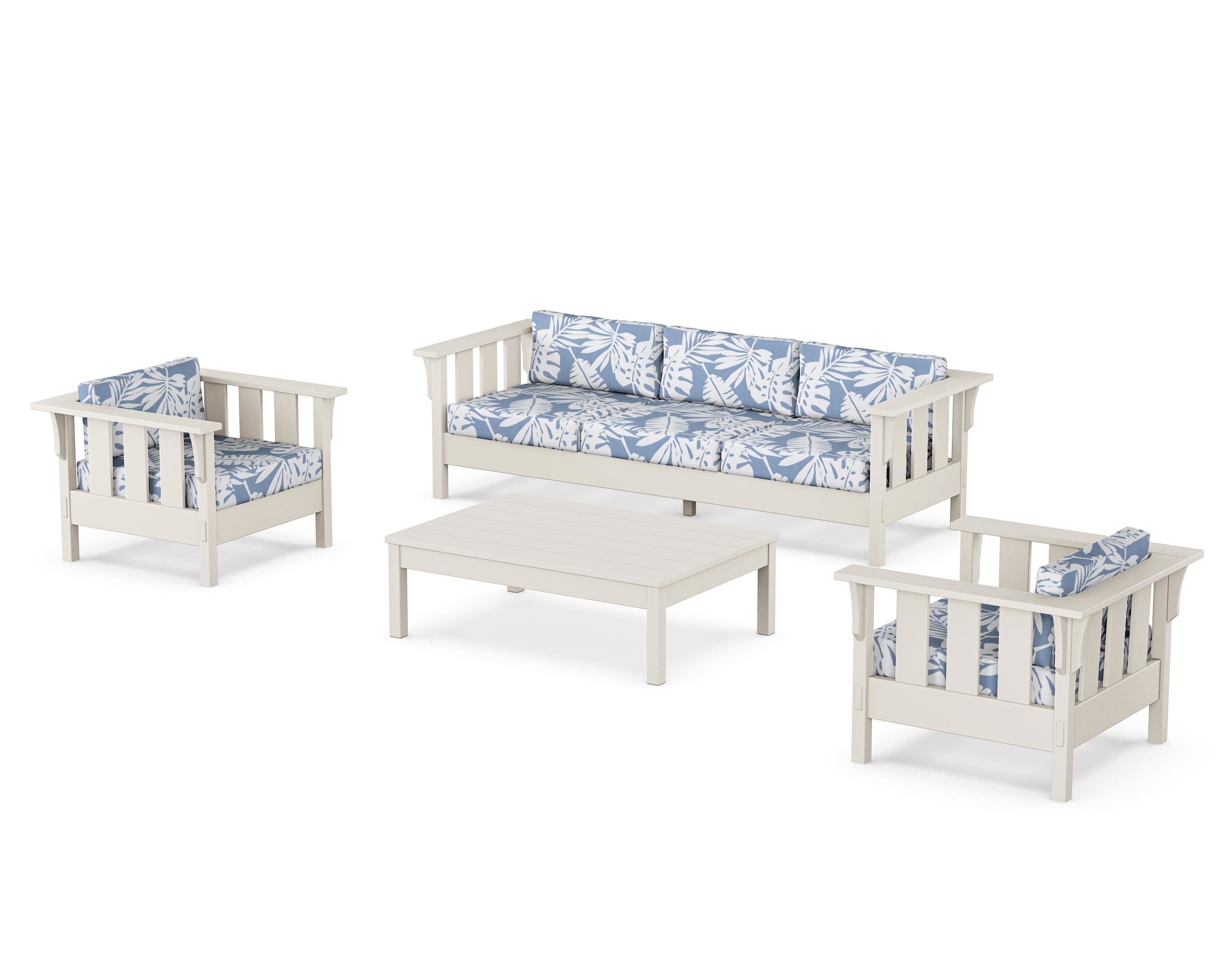 Martha Stewart by POLYWOOD® Acadia 4-Piece Deep Seating Set with Sofa in Sand / Leaf Sky Blue