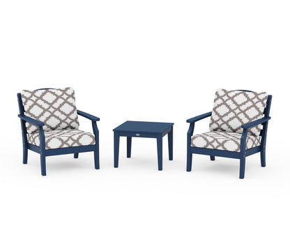 Draper James™ by  POLYWOOD® Savannah 3-Piece Deep Seating Set in Navy / Trellis Grey Mist