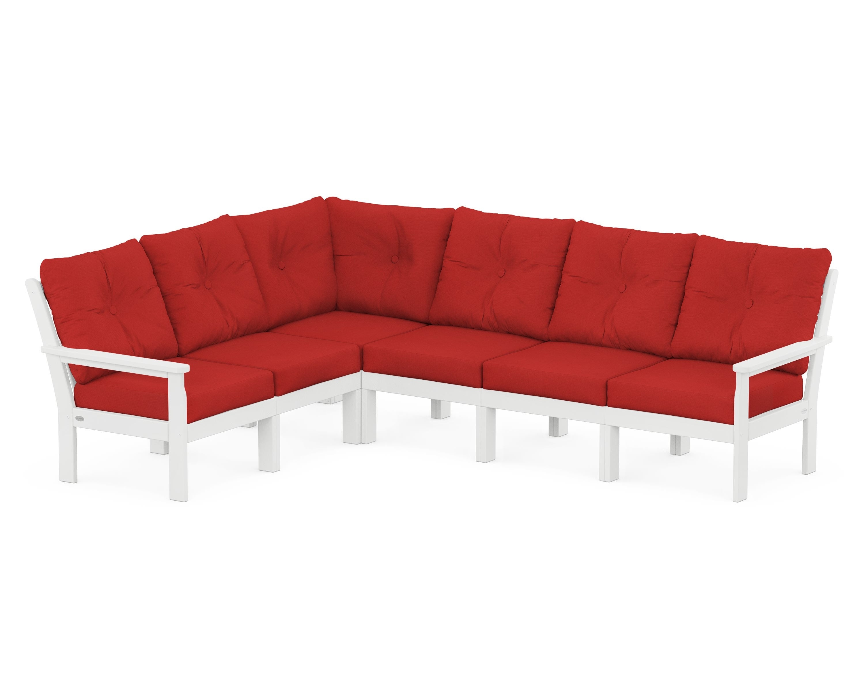 POLYWOOD® Vineyard 6-Piece Sectional in White / Crimson Linen