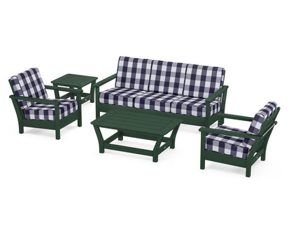 POLYWOOD® Harbour 5-Piece Deep Seating Set in Green / Buffalo Plaid Navy
