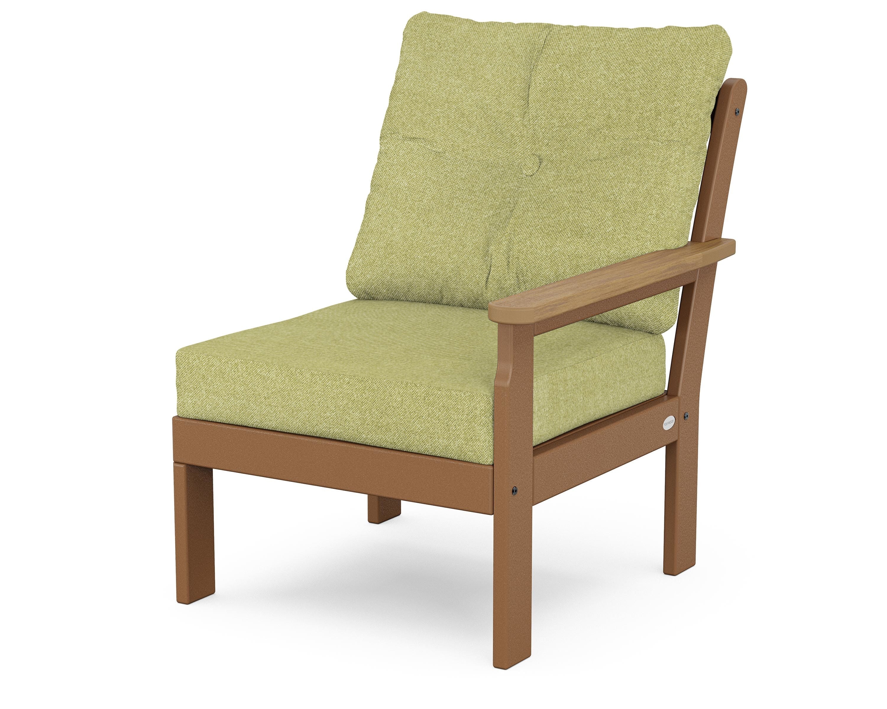 POLYWOOD® Vineyard Modular Right Arm Chair in Teak / Natural / Chartreuse Boucle