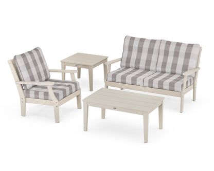 POLYWOOD® Braxton 4-Piece Deep Seating Set in Sand / Buffalo Plaid Grey Mist