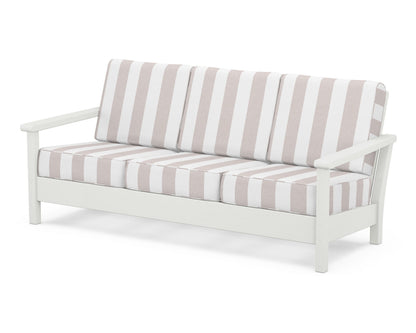 POLYWOOD® Harbour Deep Seating Sofa in Vintage White / Cabana Stripe Dune Burlap