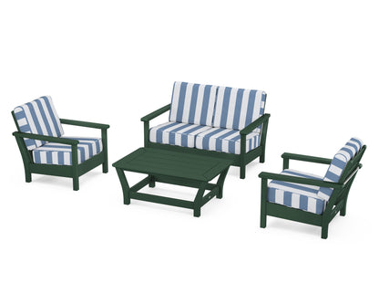 POLYWOOD® Harbour 4-Piece Deep Seating Set in Green / Cabana Stripe Sky Blue
