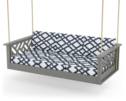 POLYWOOD® Chippendale Daybed Swing in Slate Grey / Trellis Marine Indigo