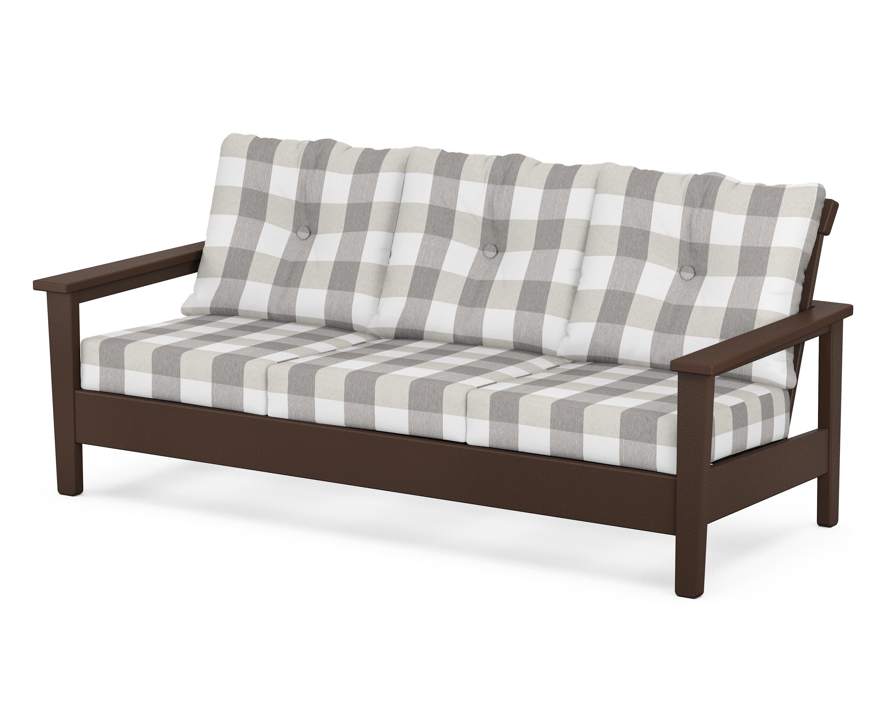 POLYWOOD® Prescott Deep Seating Sofa in Mahogany / Buffalo Plaid Grey Mist