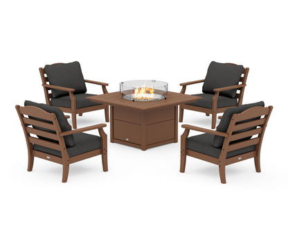 Draper James™ by  POLYWOOD® Savannah 5-Piece Deep Seating Set with Fire Pit Table in Teak / Spectrum Carbon
