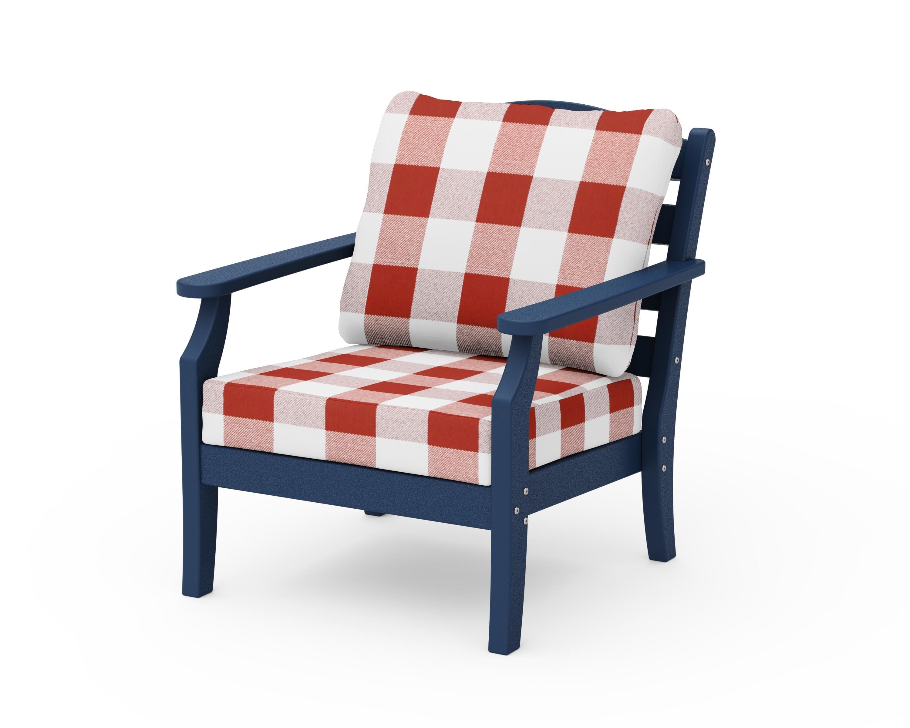 Draper James™ by  POLYWOOD® Savannah Deep Seating Chair in Navy / Buffalo Plaid Crimson