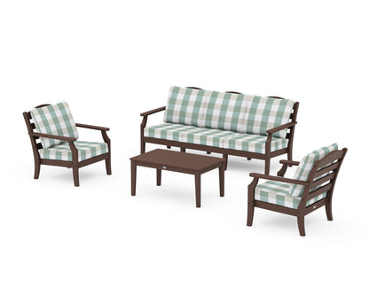 Draper James™ by  POLYWOOD® Savannah 4-Piece Deep Seating Set with Sofa in Mahogany / Buffalo Plaid Glacier Spa