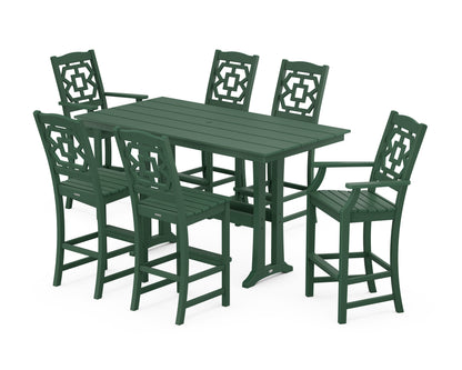 Martha Stewart by POLYWOOD® Chinoiserie 7-Piece Farmhouse Bar Set with Trestle Legs in Green