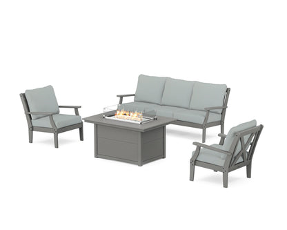 POLYWOOD® Braxton Deep Seating Fire Pit Table Set in Slate Grey / Spa