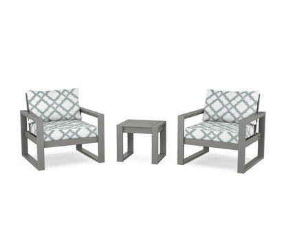 POLYWOOD® EDGE Sectional 3-Piece Deep Seating Set in Slate Grey / Trellis Glacier Spa